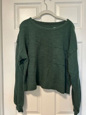 aerie Forest Green Long-Sleeve Pocket Sweatshirt